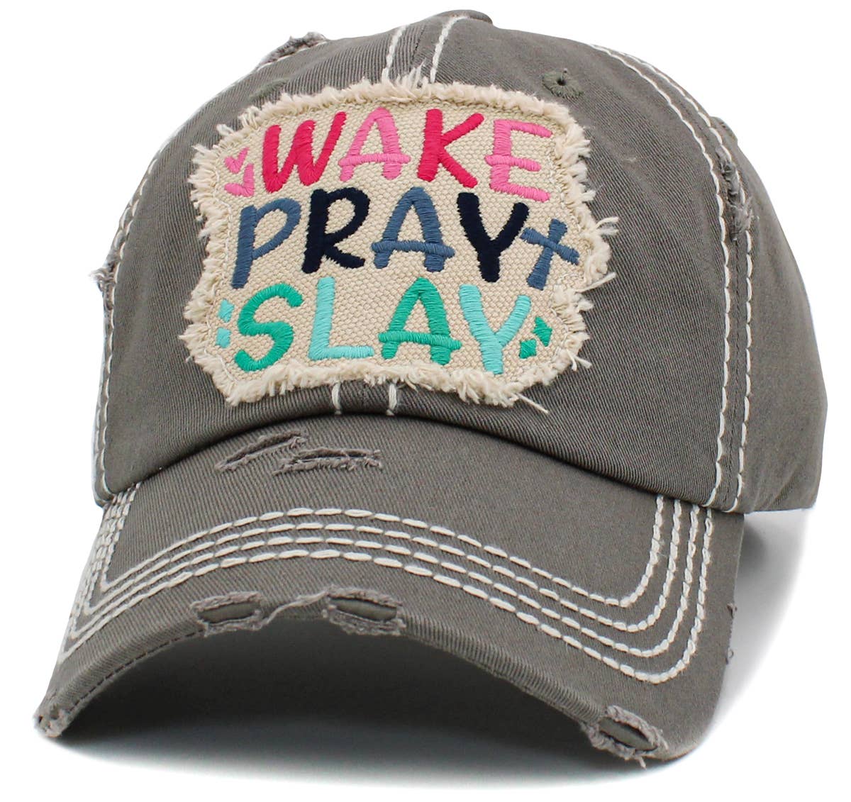 Wake Pray Slay Washed Vintage Ballcap: Grey