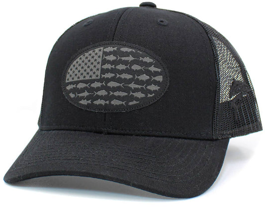 USA Fish Flag Mesh Back Ballcap: BLK-BLK