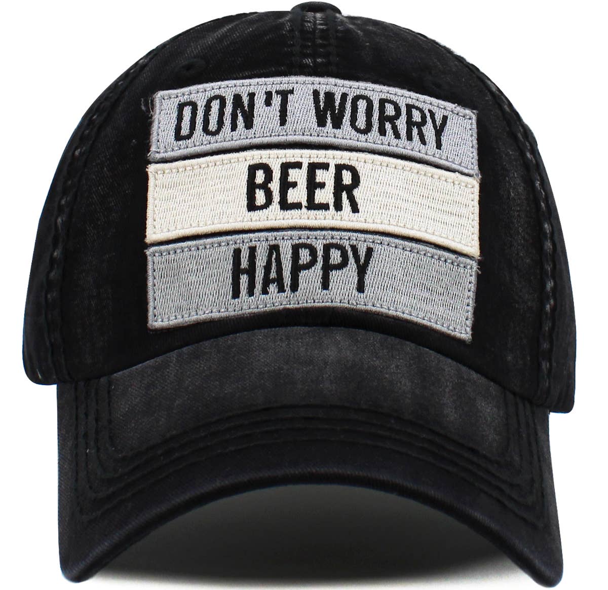 Don't Worry Beer Happy Vintage Ballcap: BLACK